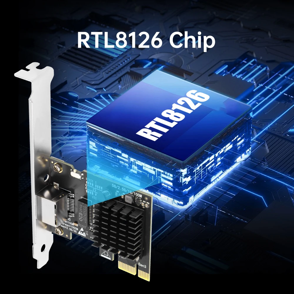 RTL8126 Chip 5G Gigabit LAN PCIe To RJ45 PCI Express Network Card 100/1000/2500/5000M Gigabit Ethernet Adapter For PC Win10/11