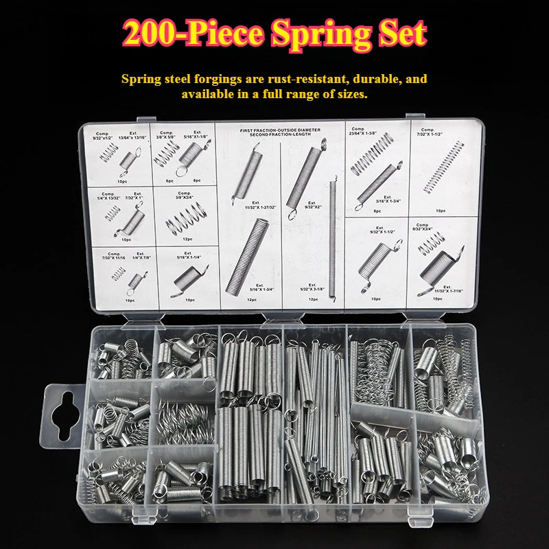 200-Piece Tension and Compression Spring Set in a Plastic Case—DIY Hardware Accessories Set