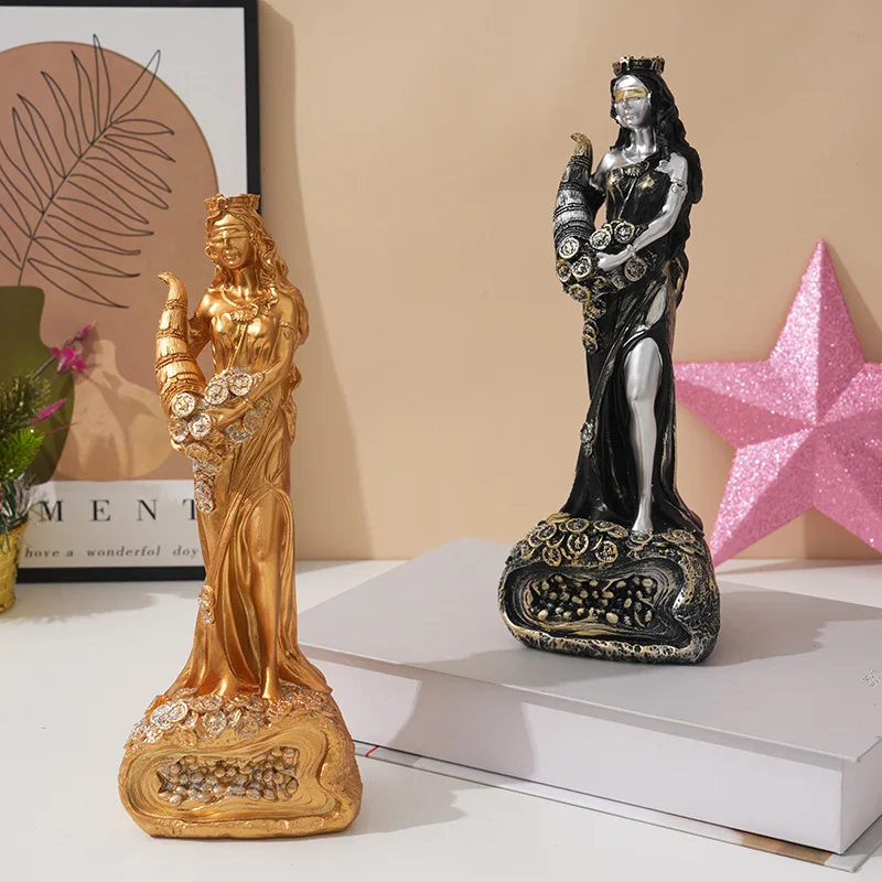 European Greek Wealth Goddess Statue Sculpture Resin Decor Ornament Creative Gift For Cashier Desk Office Fortune Decoration