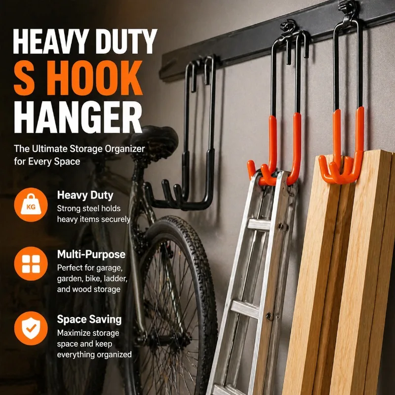 Heavy-duty Z-shaped Wall Hook Large Size Garage Garden Storage Hanger Sturdy Mounted Holder for Bicycles Ladders and Wood Beams