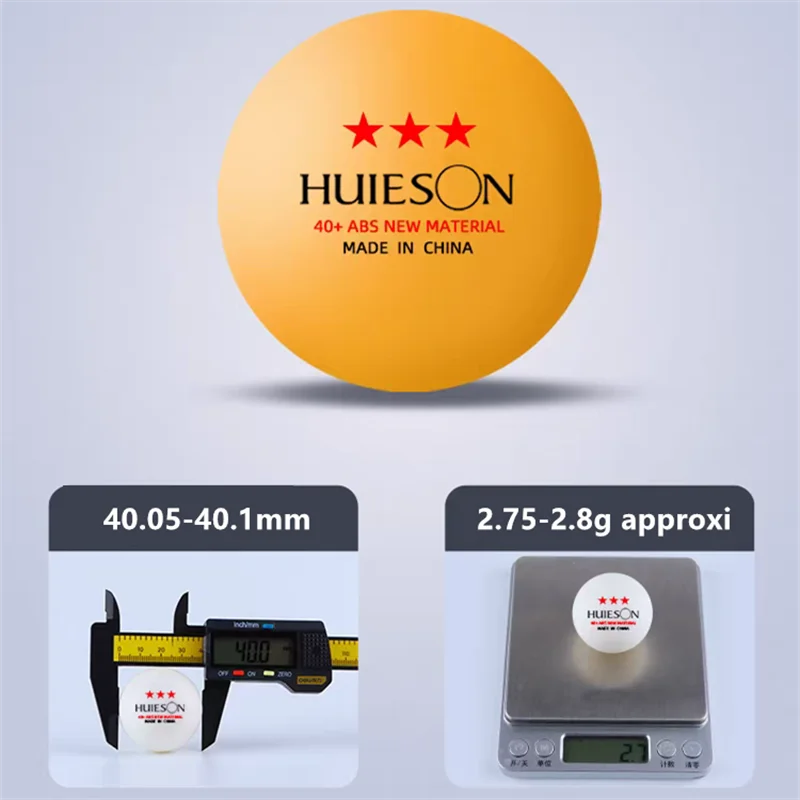 Huieson English Version Ping Pong Balls 3 Star Plastic ABS Balls for Professional Table Tennis Club Multi-ball Training