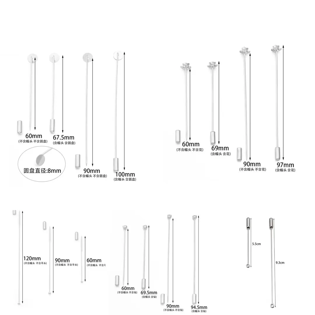 10 Stück/Set Lange Broschennadeln mit Stopper, Metall-Kupfer-Hutnadeln, Sicherheitsnadeln für Schmuckherstellung, DIY-Broschennadel-Basis-Zubehör – Detail 1