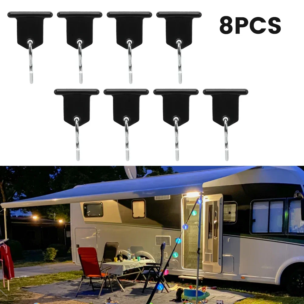 8PCS 4cm Length Camping Awning Hooks Clips RV Tent Hangers Light Hangers For Caravan Camper Plastic+steel Reusable Easy Installa