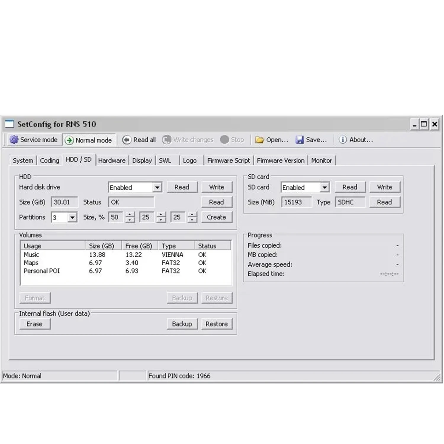 SetConfig 2.5.1 & 2.8.1 Software for RNS with Cable Identify Change PIN Code Erase the NAND Memory Supports RNS510 RNS810 RNS850