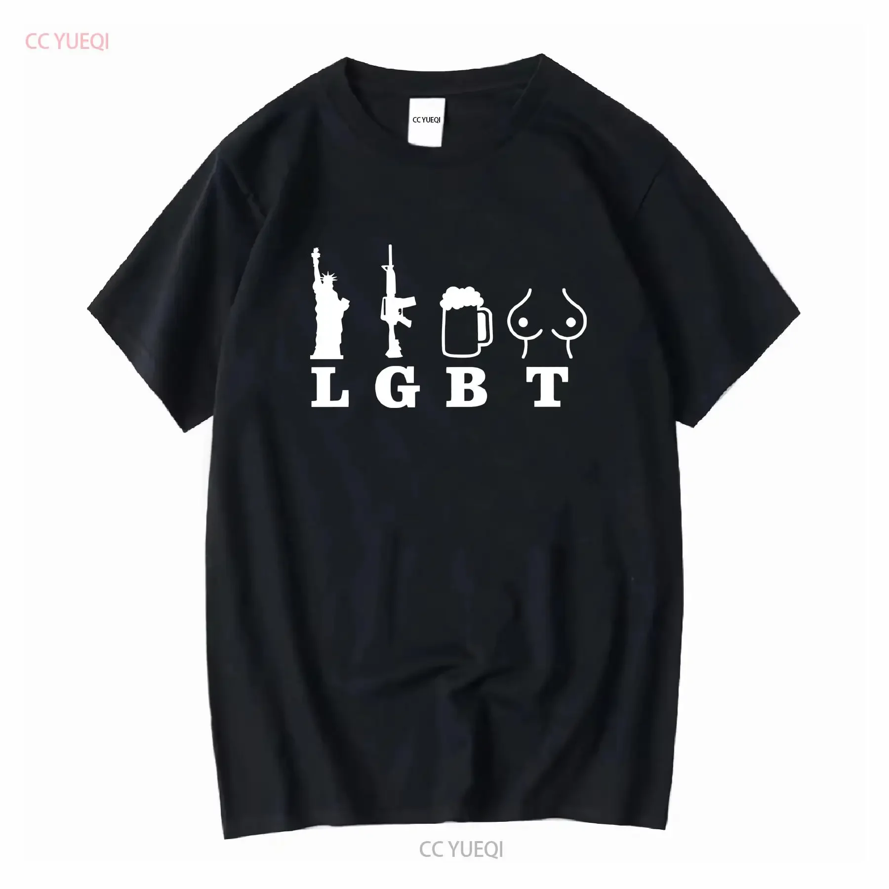 تي شيرت Liberty Guns Beer Tits مضحك ميمي LGBT بأكمام طويلة أو قصيرة عتيقة مغسولة موضة للجنسين ناعمة ممتدة ومتعددة الاستخدامات