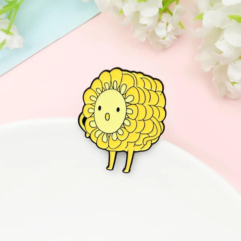 Corn Enamel Pins Sunflower Soya beans Funny Vegetables Baby Brooches Bag Clothes Lapel Jewelry Gift For Kids Green Peas Yellow