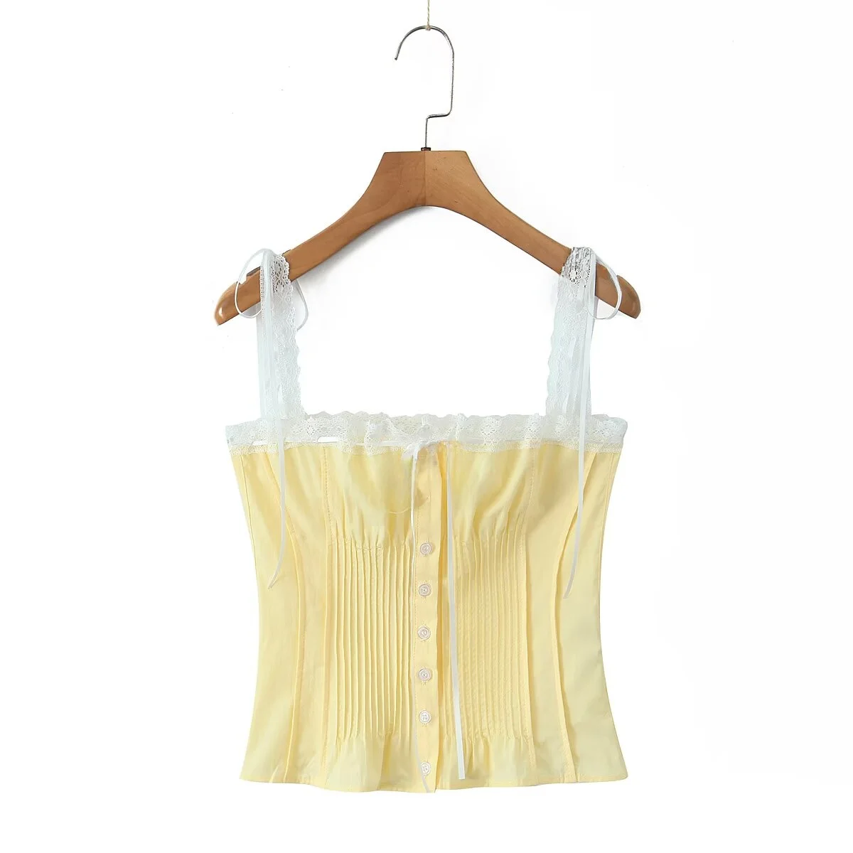 Sexy Lace Trim Belted Slimming Strap Sweet Internet Famous Outerwear Inner Match Body Shape Button up Top Women's Vest