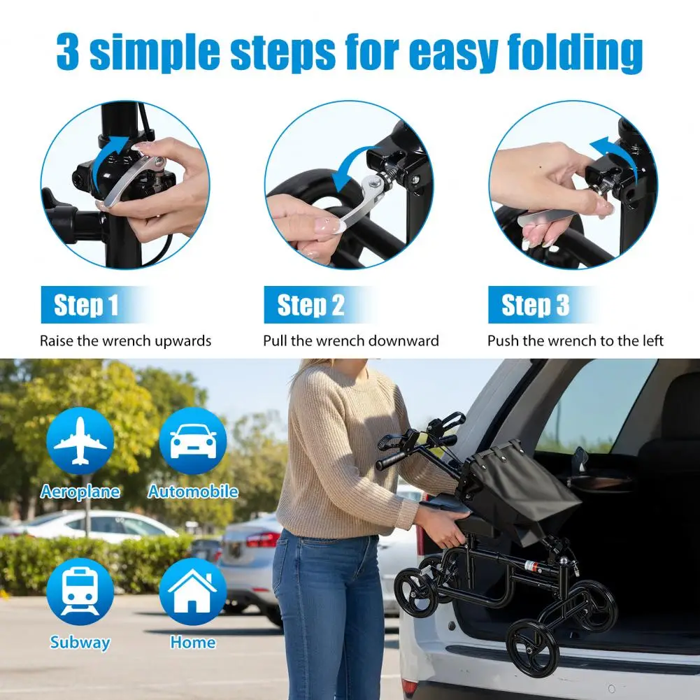 Folding Knee Scooter Steerable Walker with Locking Handbrake All-Terrain Crutches Alternative for Adult Foot Injury Recovery