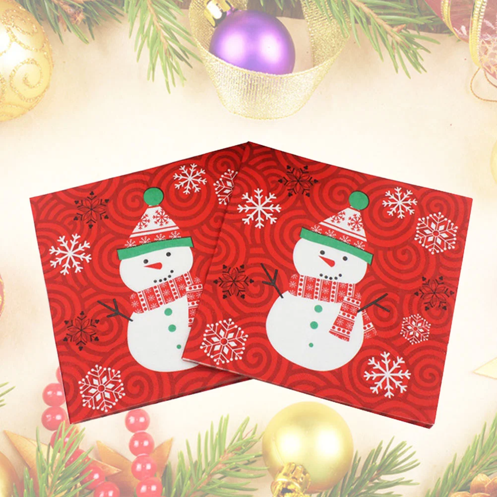 50PCS Christmas Snowman Printed Napkins Disposable Tissue Wood Pulp Dinner Napkins Birthday Party Supplies Xmas Favors