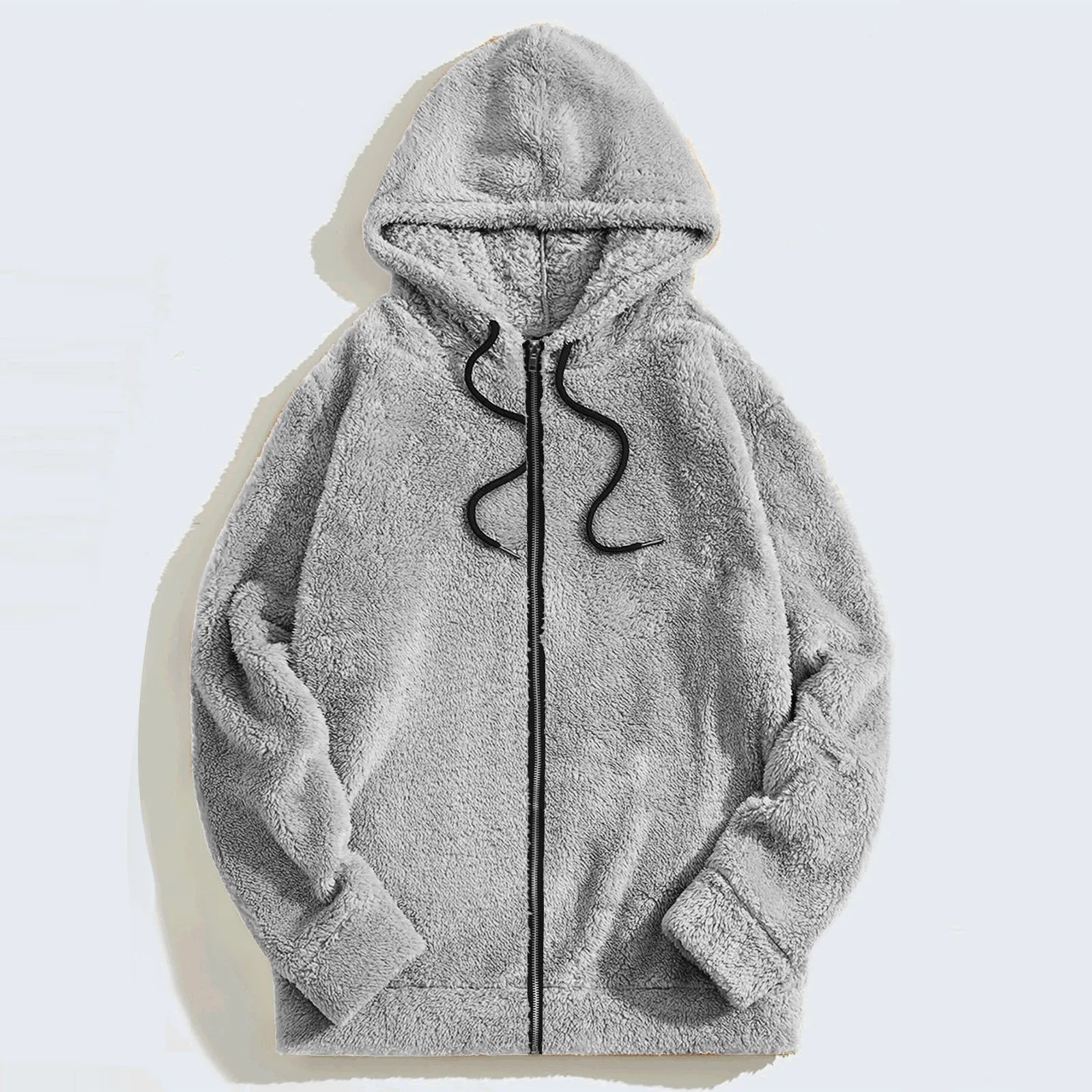

2023 Women'S Long Sleeved Hooded Jacket Solid Color Loose Cardigan Zipper Fleece Coat Sweater Fleece Winter Coat Streetwear