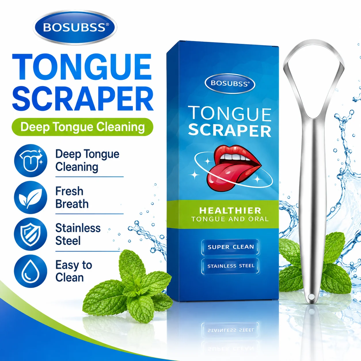 Stainless Steel Tongue Scraper Cleaner Reusable Tongue Coating Remover Fresh Breath Oral Hygiene Dental Care Tool