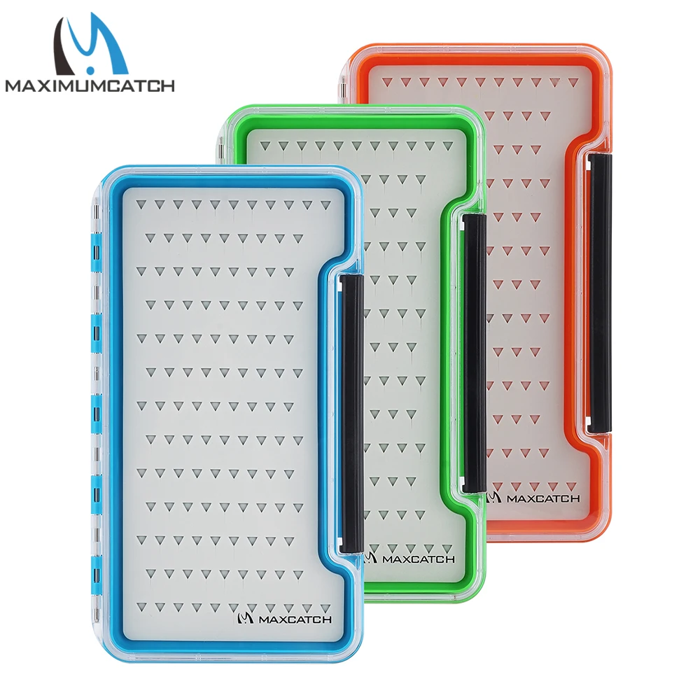 MAXCATCH Super Slim Clear Fly Box Transparent Plastic Waterproof Fly Fishing Box with Silicone Insert for Dry Nymph Flies