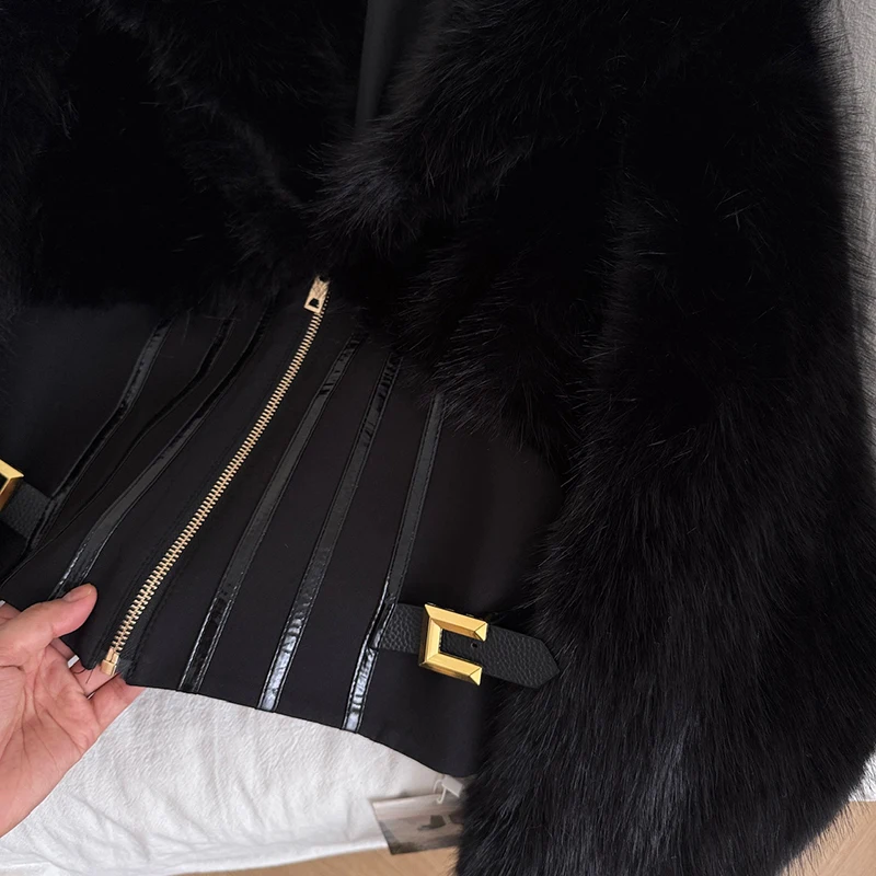 デザイナーショートフェイクファーレディースフィッシュボーンコートジップアップ長袖女性用ブラックアウター2025秋冬ファッションレディースストリートウェア