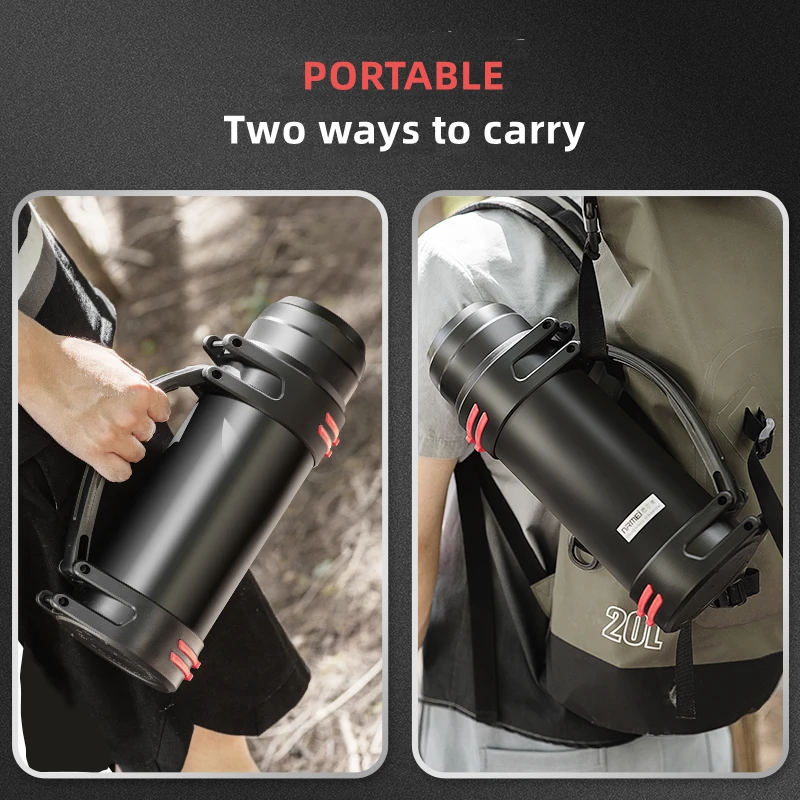 Portable Travel Thermos for Tea, Large Cup Mugs for Coffee, Insulated Water Bottle, Stainless Steel Water Bottle, 2L, 3L