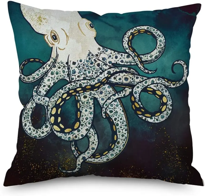 Marine Octopus Squid Marine Animal Linen Square Decoration Pillow Cover Personalized Sofa Bed Cushion Cover