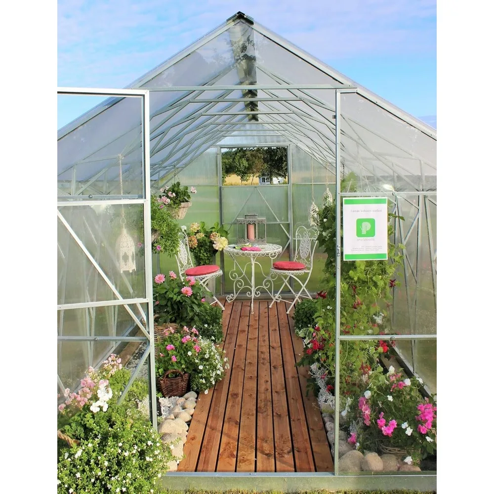 Garden Buildings Polycarbonate (PC) Mini Greenhouse, Multifunctional Planting Space with Metal Frame and Windproof Door