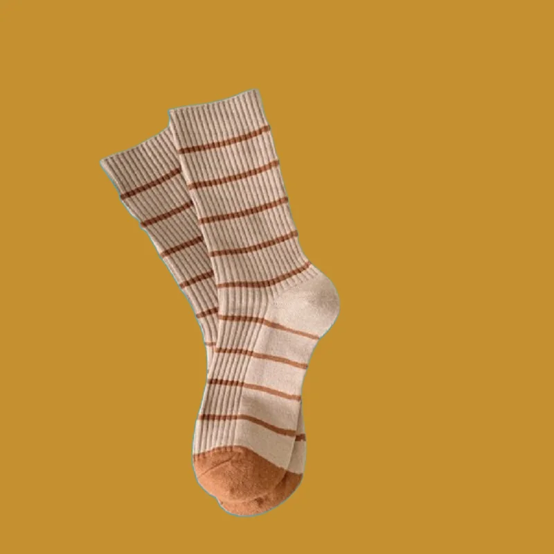 5/10 Pairs Spring and Autumn Japanese Contrast Color Personalized Socks Korean Striped Socks Women's Cashmere Middle-Tube Socks