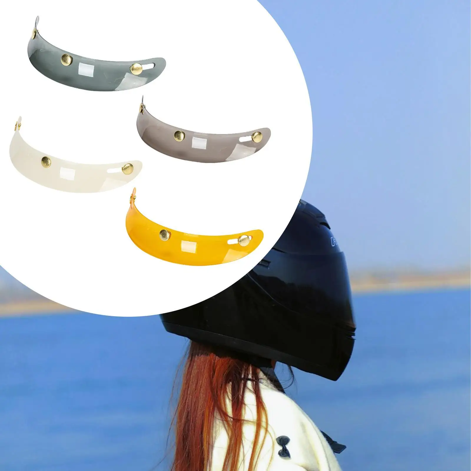 

Helmet Peak Shield 3 Snap Vintage Easy Installation Sun Protection Direct Replace for 3/4 Open Face Helmets Retro Helmet