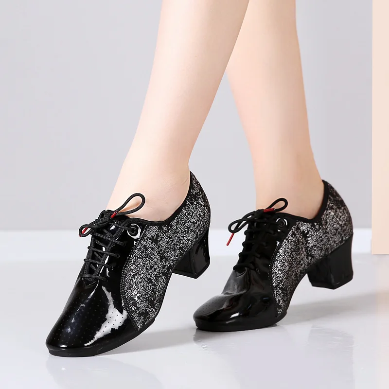 Women Modern Dance Shoes Girls Standard Dancing Shoes High Heeled Ballroom Latin Dance Shoes for Women Outdoor Rubber Sole