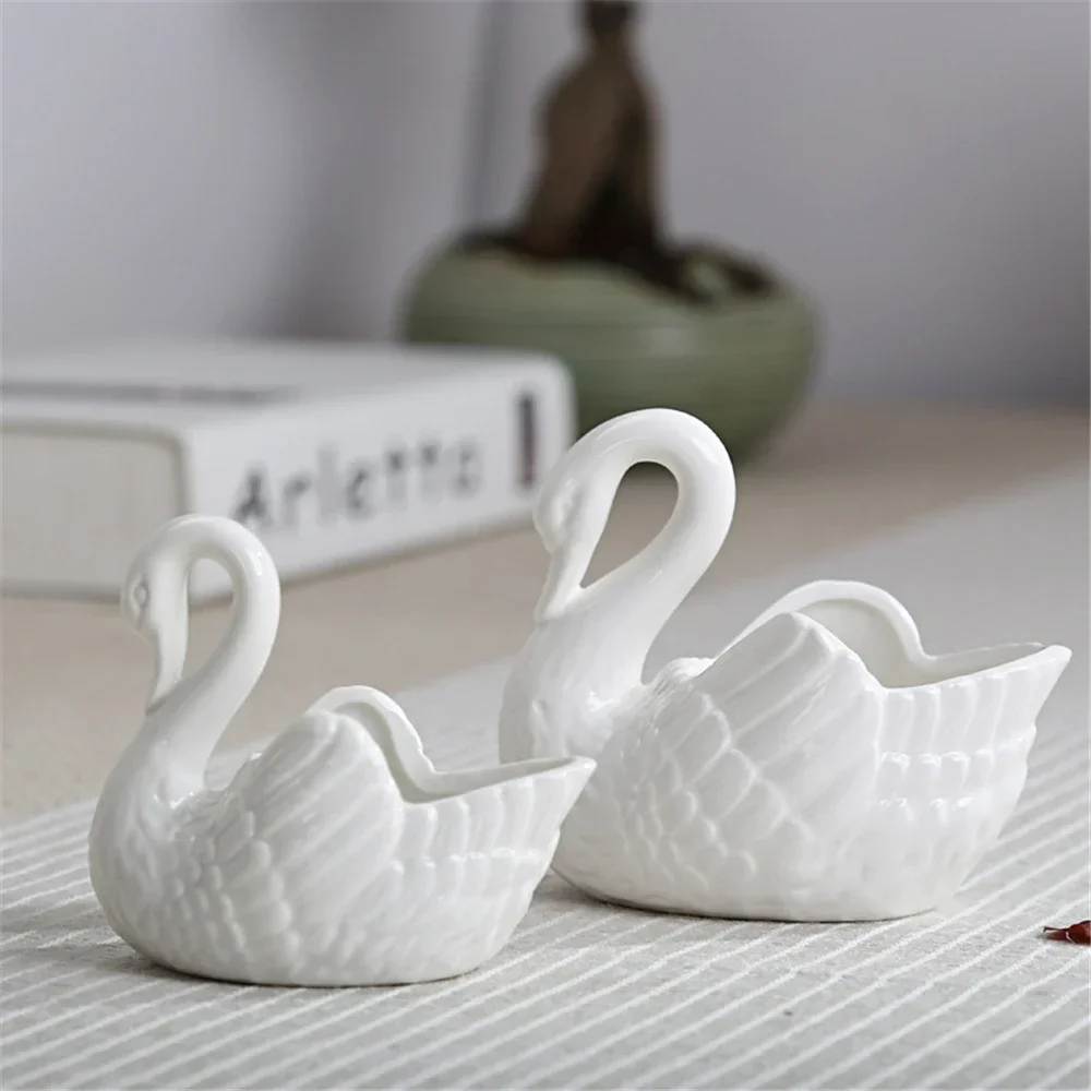 Swan Ceramic Ornaments Decoration Desktop Storage Box Tealight Candles Holder Flower Pot Home Decor Furnishings