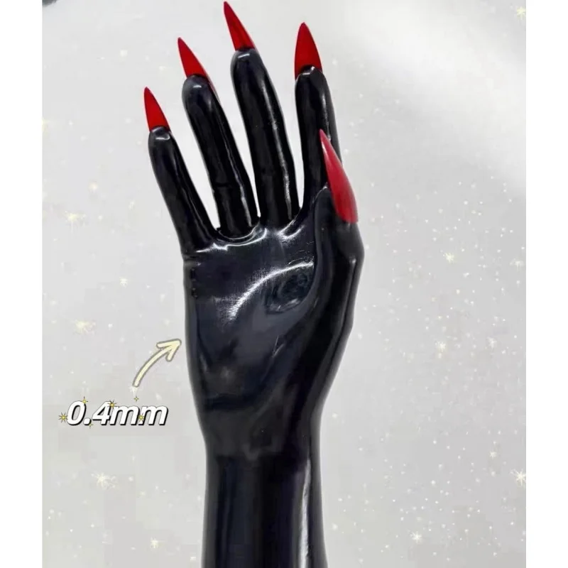 Latex nail art short gloves black Halloween cosplay gloves