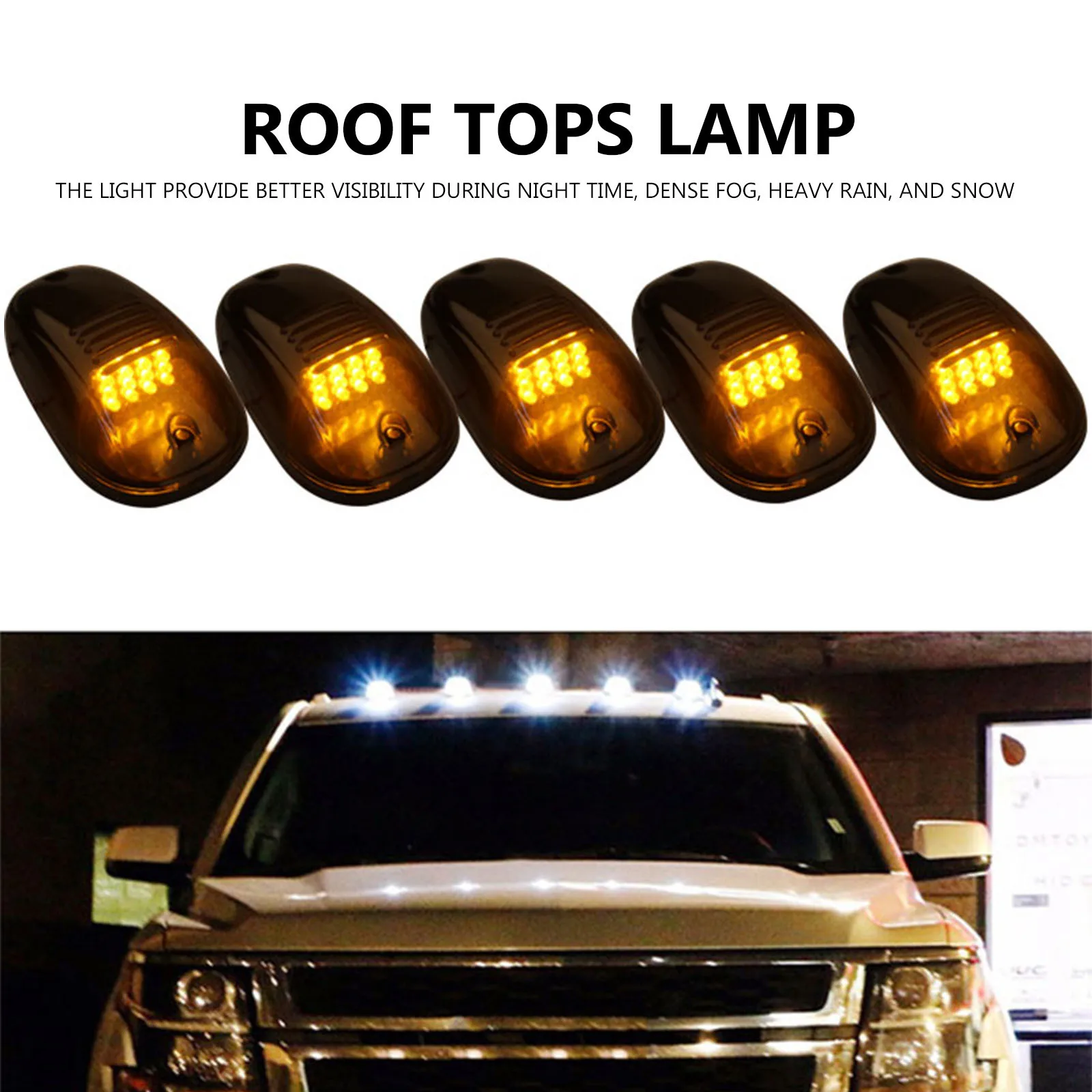 

5Pcs Car Lighting Device LED Roof Lamps Uv Treated PVC Lenses for Rainy Day Safety Roof Marker Lights Lamp Running Light