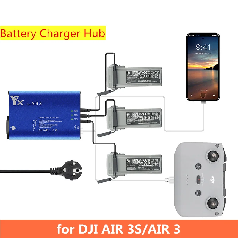 For Mavic AIR 3S Battery Charger 5in1 Charging Hub Compatible AIR 3 Controller/Battery/Smart Phone Charger Drone Accessories