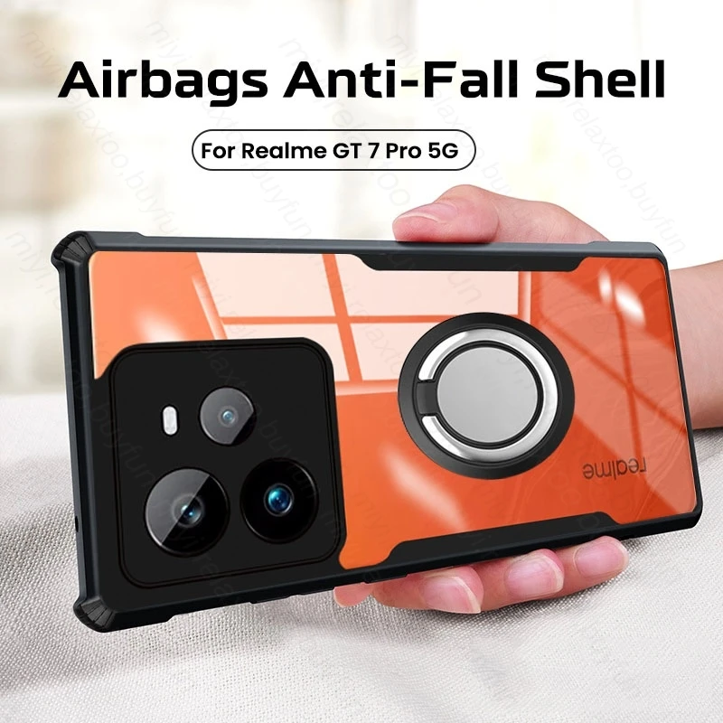 RealmeGT7Pro Case Clear Acrylic Back Cover for Realme GT 7 Pro 5G Magnet Holder Ring Protect Coque on Realmi GT7Pro GT7 Pro 5G