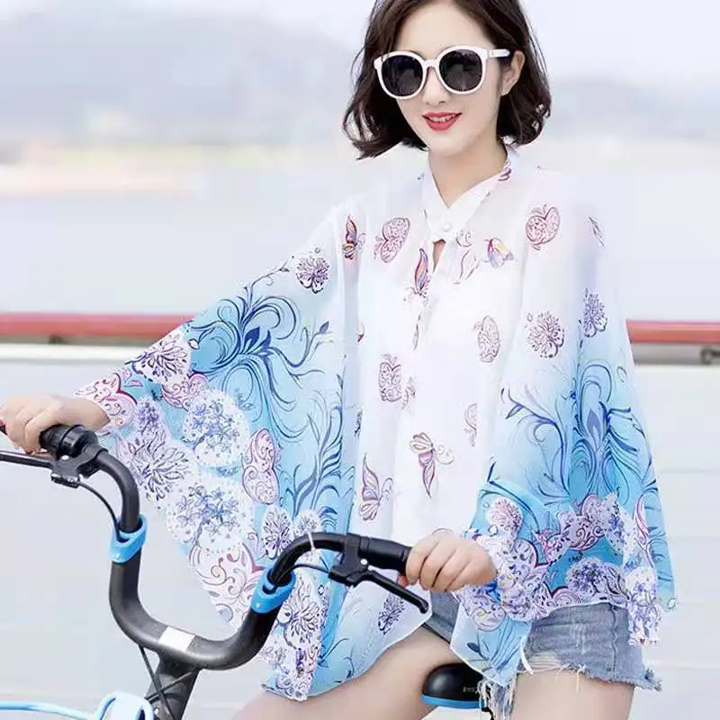 2024 Summer Sunscreen Clothes Women Cycling Cloak Shawl Coat Chiffon Cloak Shawl Thin Style Lady Poncho Capes Colors