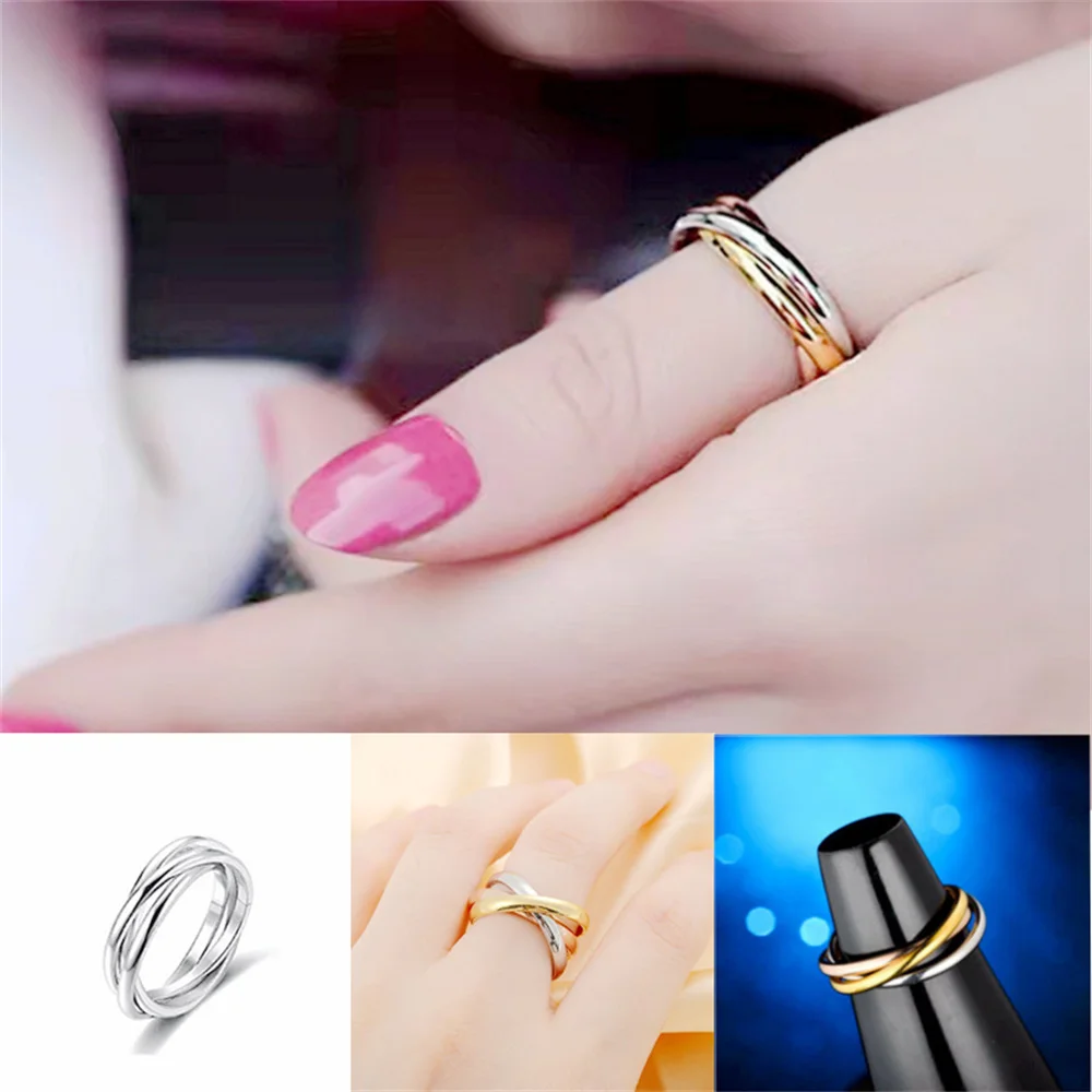 Three-Ring Couple Ring Anti-Anxiety Fidget Rotating Ring Titanium Steel Finger Ring Men Women Jewelry Gift 2023 New Fashion