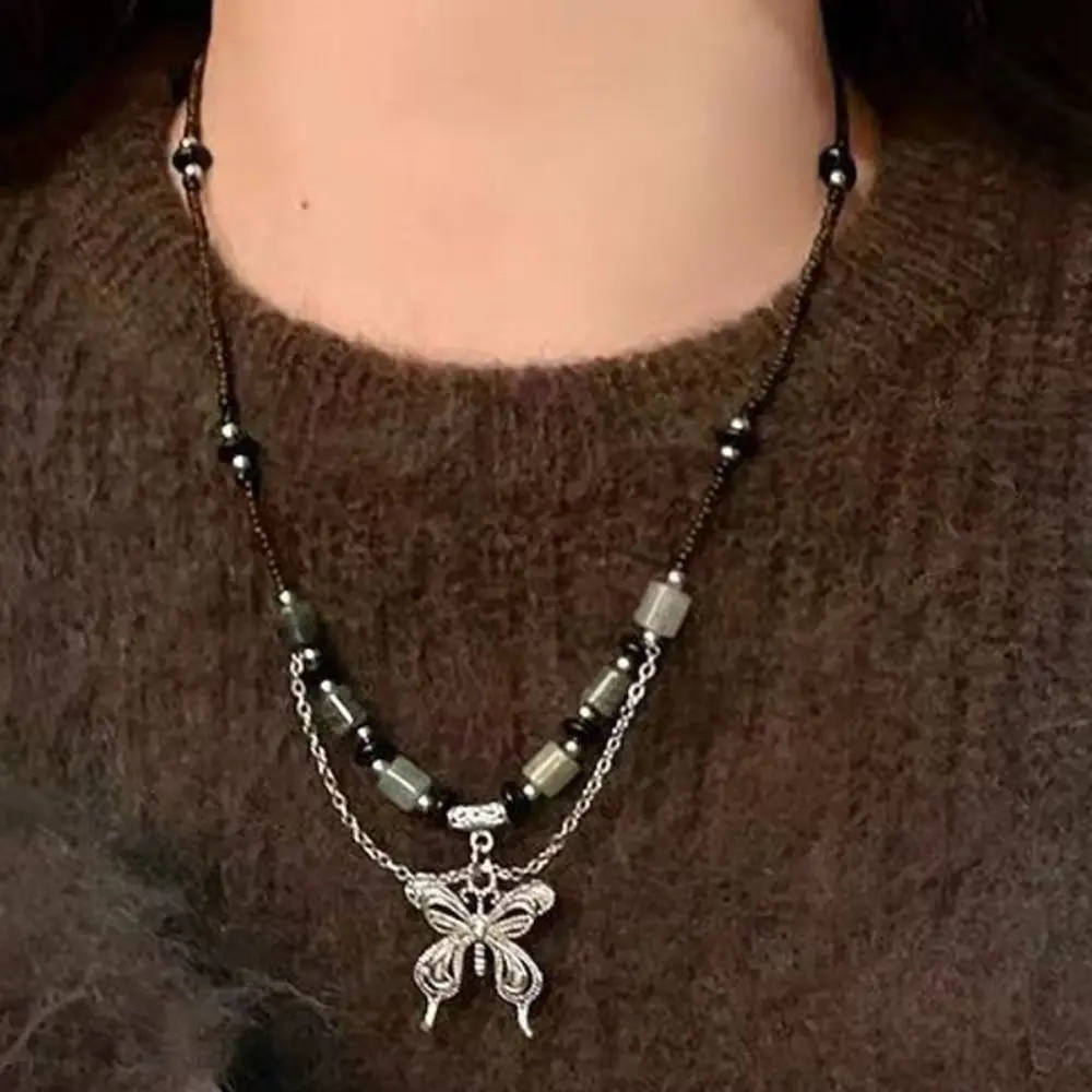 빈티지 블랙 로프 뉴 차이니즈 우드 크리스탈 메탈 핸드메이드 레트로 펜던트 주얼리 초커 (펑크/콜리어/히피/유니섹스용)