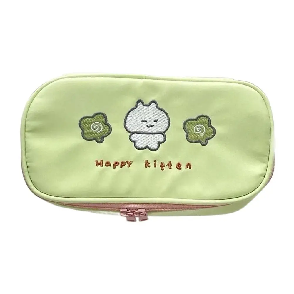 Cute Four Leaf Clover Pen Bag with Zipper Cartoon Pencil Case Large Capacity Gift Stationery Bag Students Supplies