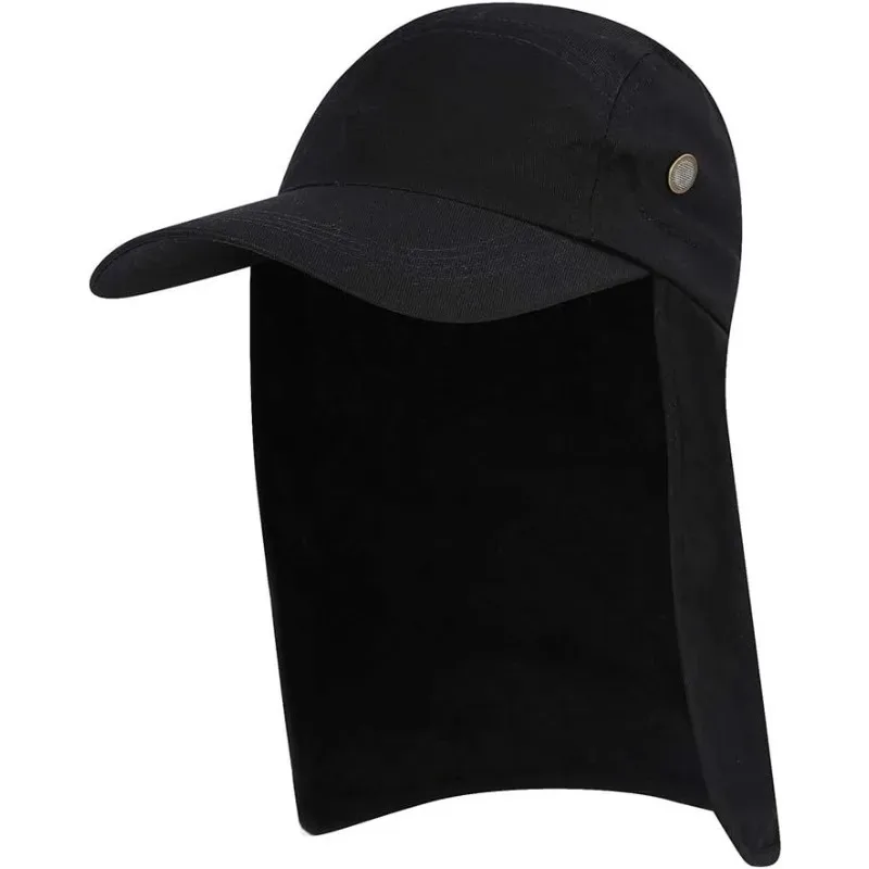 With Ear and Neck Flap Cover UPF 50+ UV Protection Lightweight One Size Fits Most Black Unisex Adult Safari Sun Visor Cap Hat