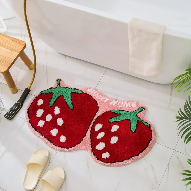 Irregular Peach Shape Bath Rug, Water Absorbent Non Slip Fluffy Bathroom Floor Mat, Lovely Sweet Home Doormat for Toilet Bathtub