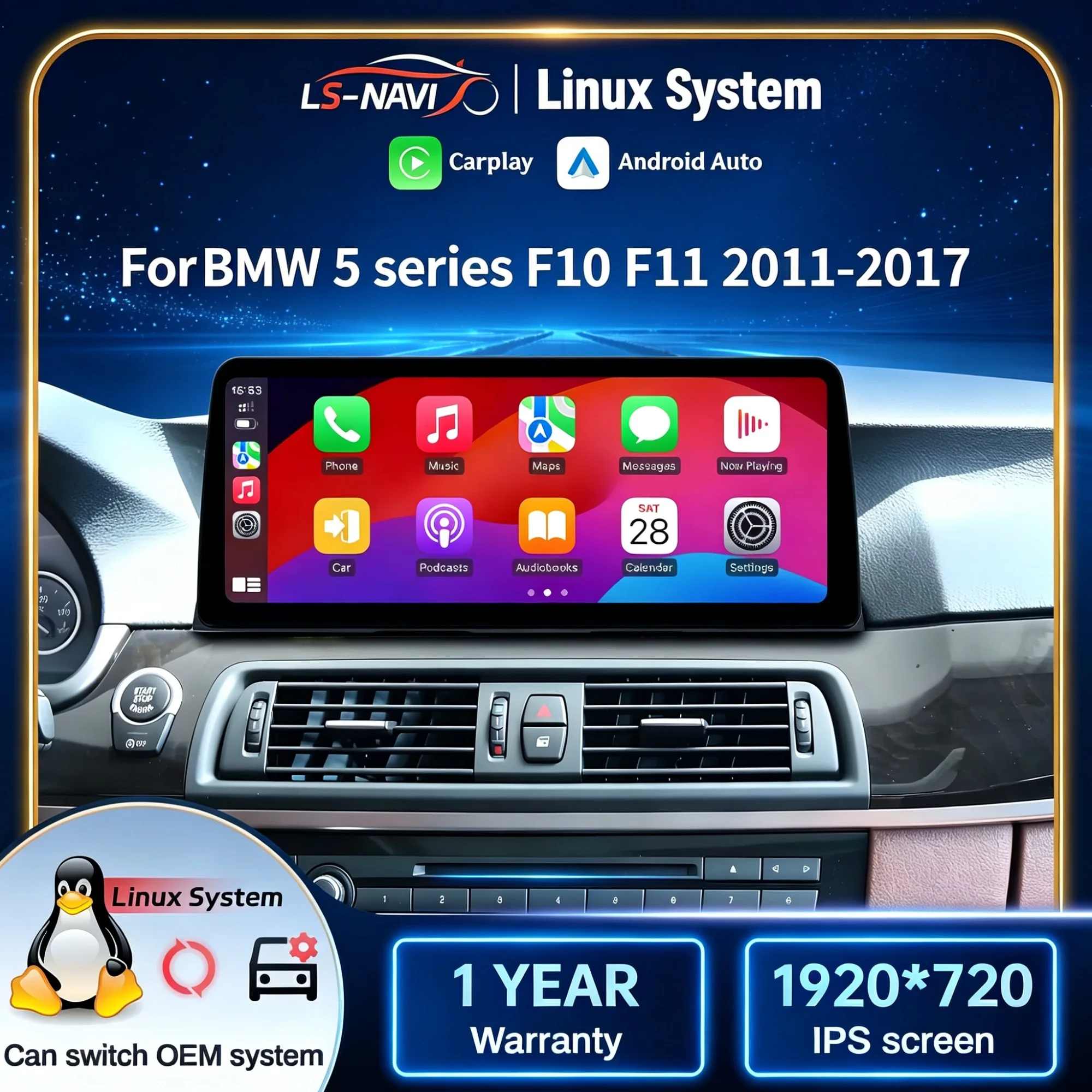 Linux Multimedia Touch Screen For BMW 5 series F10 F11 2011-2017 Car Radio Wireless Bluetooth Carplay Navigation Stereo System