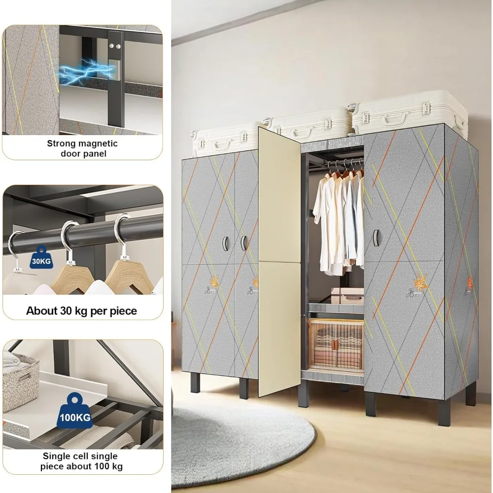 رف ملابس محمول قابل للطي للتعليق مع غطاء - خزانة ملابس شديدة التحمل بسعة 1000 رطل للاستخدامات المتعددة