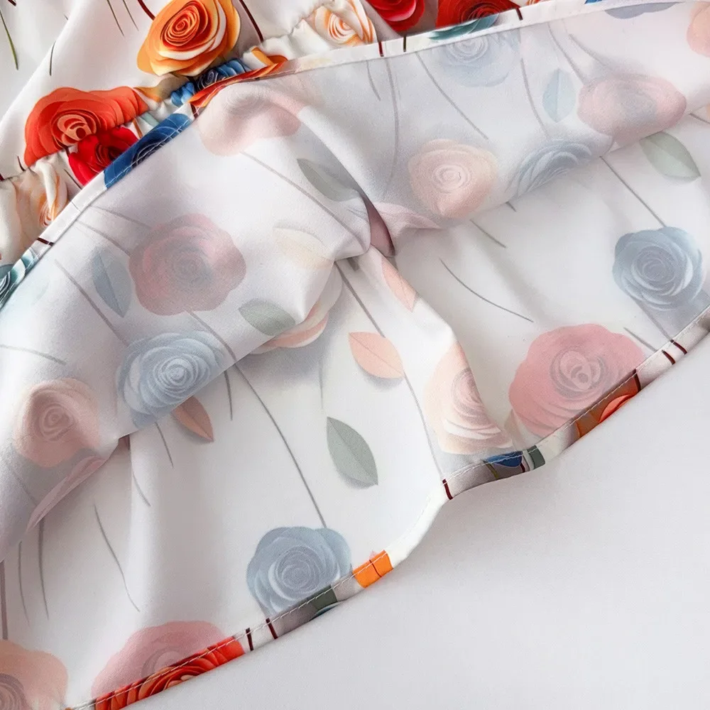 صيف جديد 3-7 سنوات فتاة عطلة السببية ثلاثية الأبعاد الأزهار طباعة الرسن فستان الأميرة 1 قطعة النسخة الكورية موضة الاطفال الملابس الحلوة