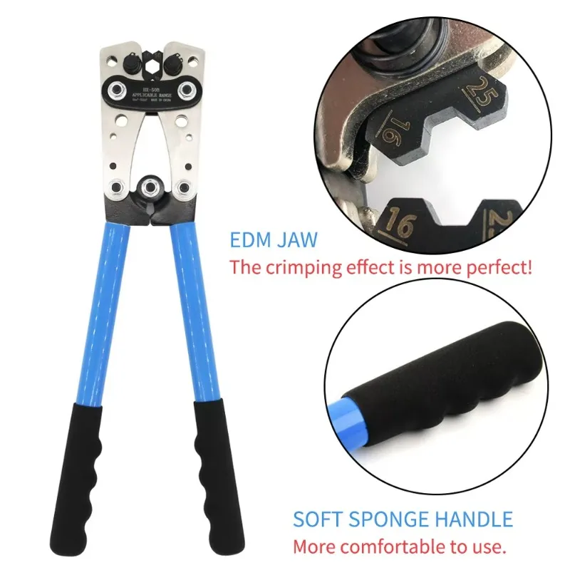 Crimping Pliers 6-50mm2 AWG 22-10 Ring Terminals Wiring Pliers Bare Cable Battery Terminals Soldered Connectors Kit HX-50B