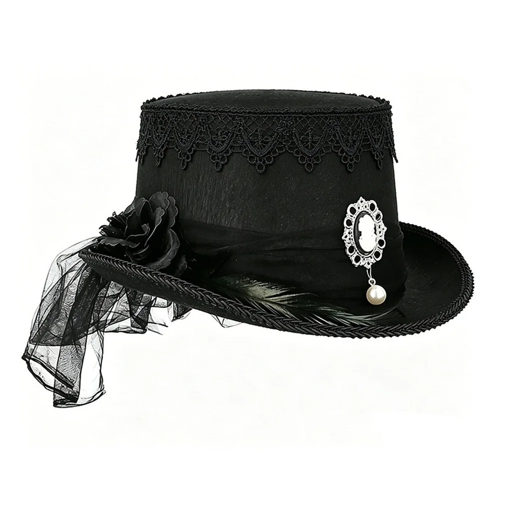 ゴシックブラックレーストップハットヴィンテージカメオパールオ - Women'S Victorian Era Accessories のレビューと価格