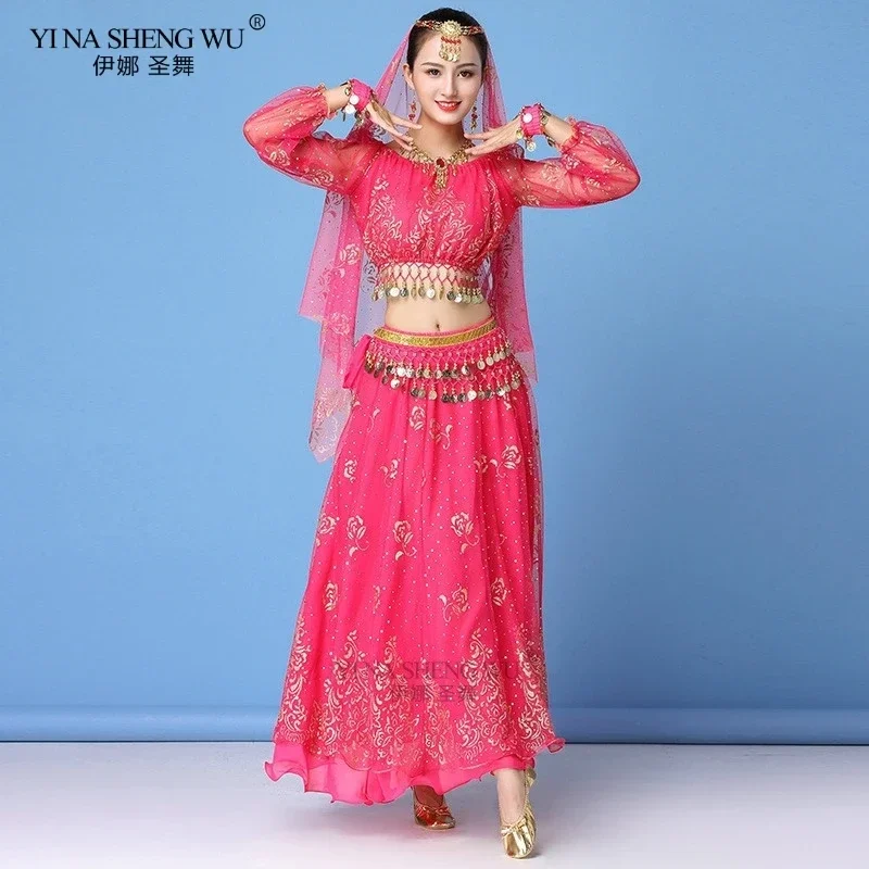 الكبار بوليوود فستان زي المرأة الهندية الرقص ساري الرقص الشرقي الزي أداء الرقص الملابس الشيفون كم طويل