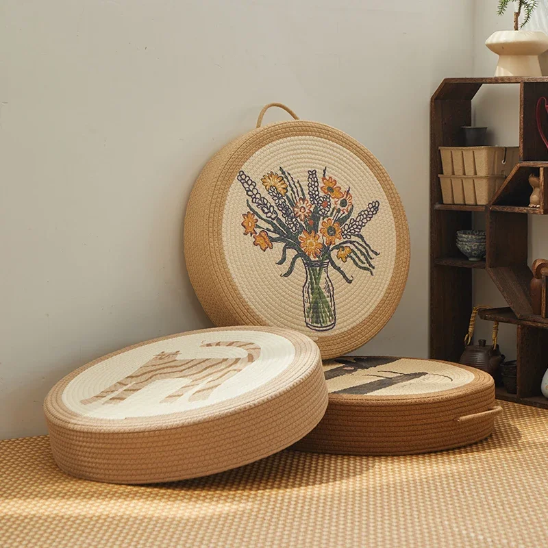 Japanse stijl natuurlijk rotan vloerkussen rond stro zitkussen dik geweven mat voor terras zwembad veranda kustwoonkamer