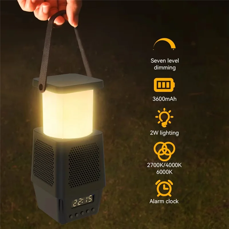 ABBP-réveil sans fil Bluetooth haut-parleur lampe à LED Rechargeable lanterne de Camping Portable pour voyage, Camping en plein air