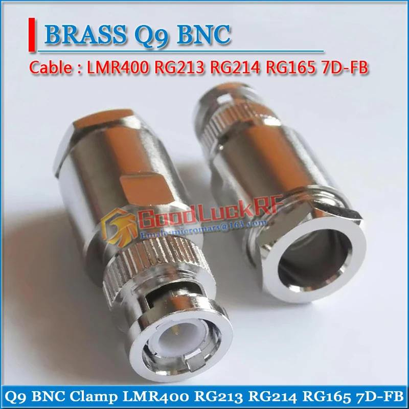 RF Q9 BNC Connector BNC Male plug Clamp Solder For LMR400 RG213 RG214 RG165 7D-FB Cable Straight Nickel Plated Brass Adapters