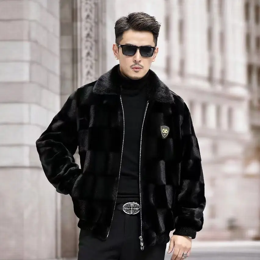 

Норковое пальто Норковая цельная норковая кожаная куртка Haining Зимняя куртка с лацканами Меховая куртка Золотая норка