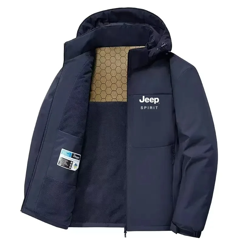 2026 Jeep Warm Jacket, Thick Velvet Outdoor Windproof Jacket for Camping, Exploration, and Multi functional Outdoor Clothing
