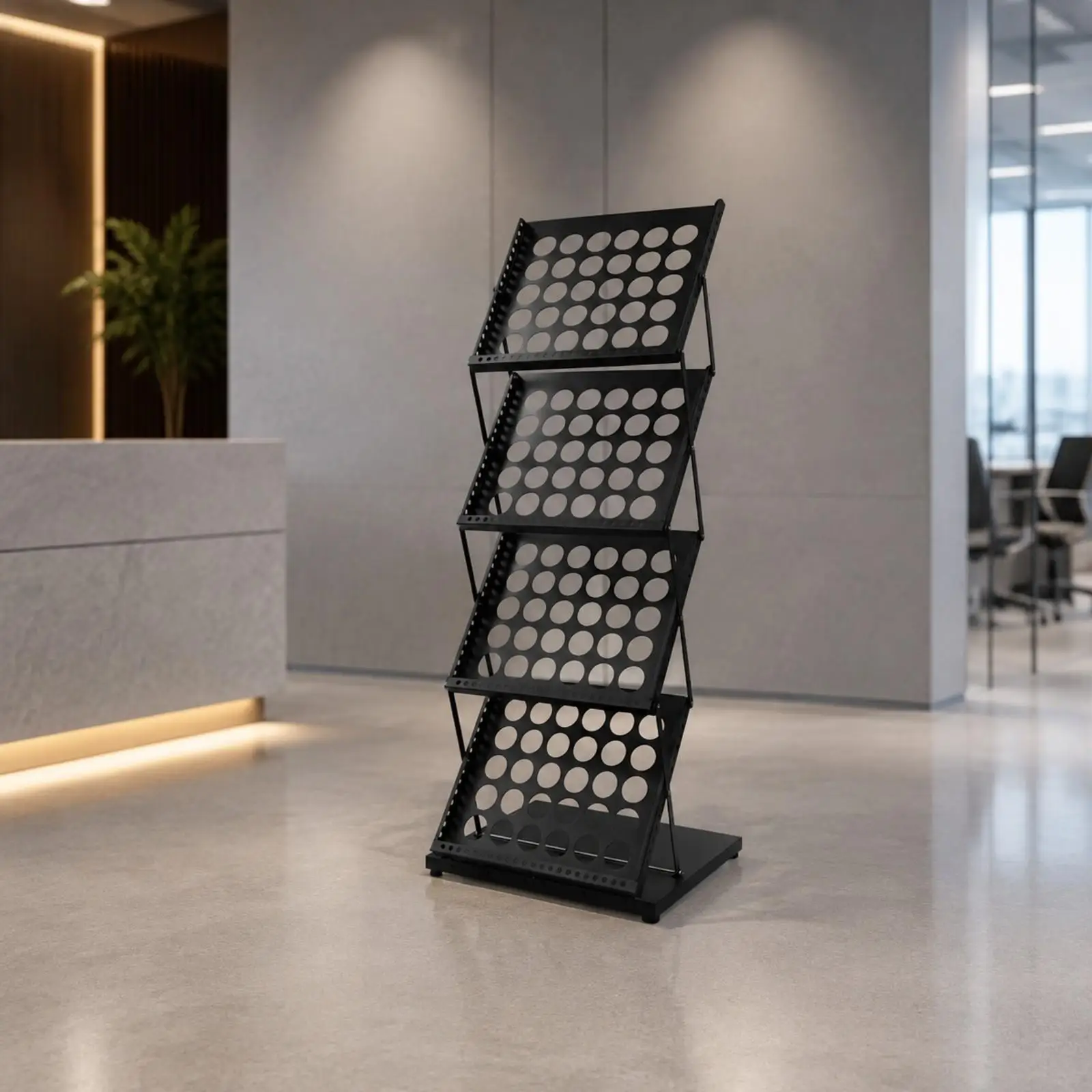 Portable Folding Literature Display Rack with Slanted Shelves for Retail Stores Exhibitions and Showrooms