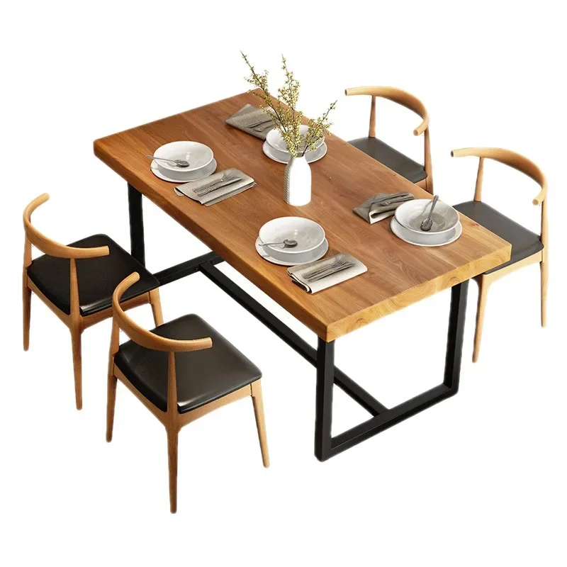 Industrial style solid wood dining table and chair combination simple retro dining table, casual restaurant, hotel noodle restau