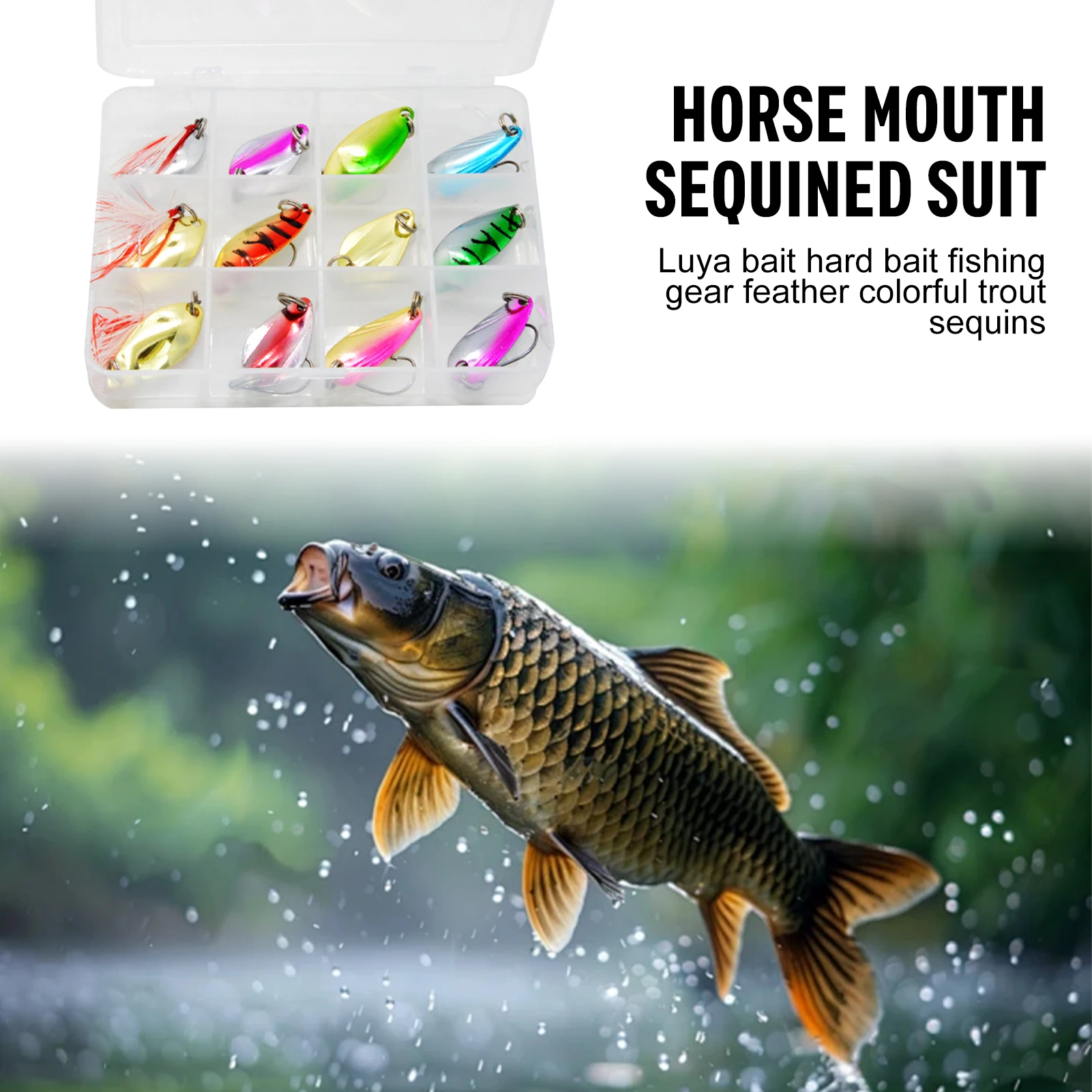 

12pcs Glitter Spinner Lures Portable Boxed Feather Jigging Fake Bait For Freshwater Saltwater Use Ice Winter Fishing Accessories