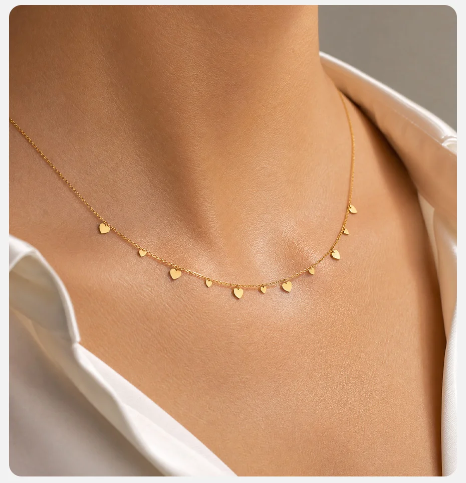 Vnox Minimalistische 18K PVD-vergoldete Herz-Halsketten für Damen, Edelstahl-Choker, Schlüsselbein-Kette, Party- und Alltagsschmuck – Detail 3