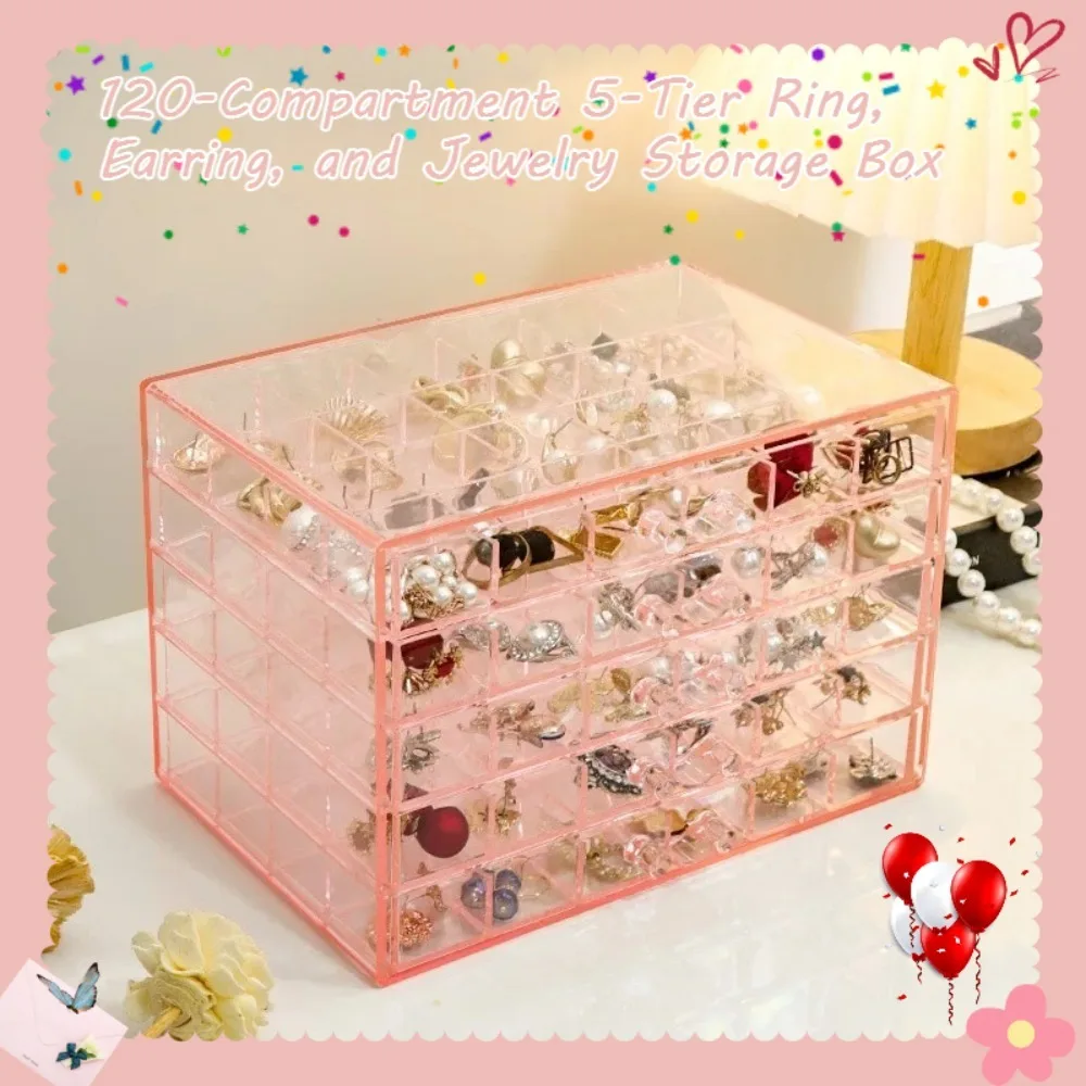 

120-Compartment 5-Tier Large Capacity Transparent Jewelry Box Earring & Necklace Dust-Proof Drawer-Style Jewelry Display Box